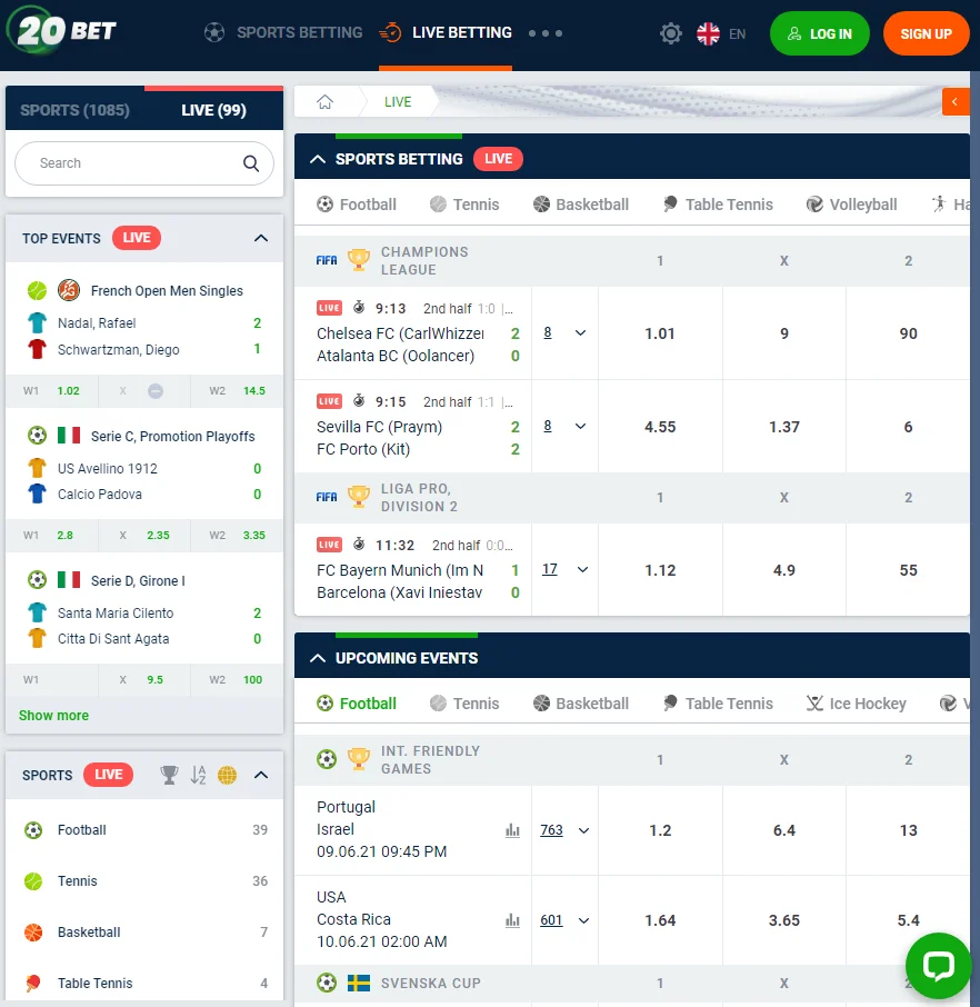 20bet Live-spel